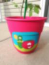 A painted pot of the veggie tales